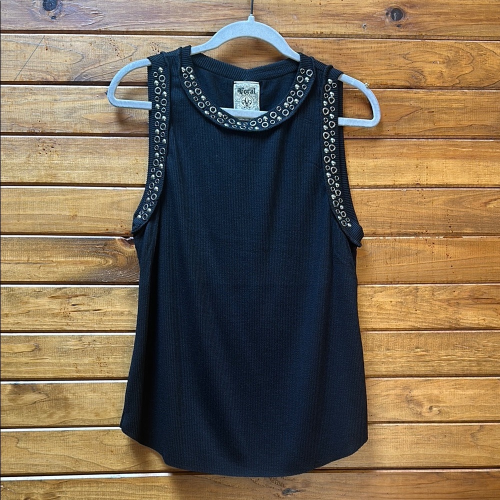 Vocal Black Embellished Sleeveless Tank Top
